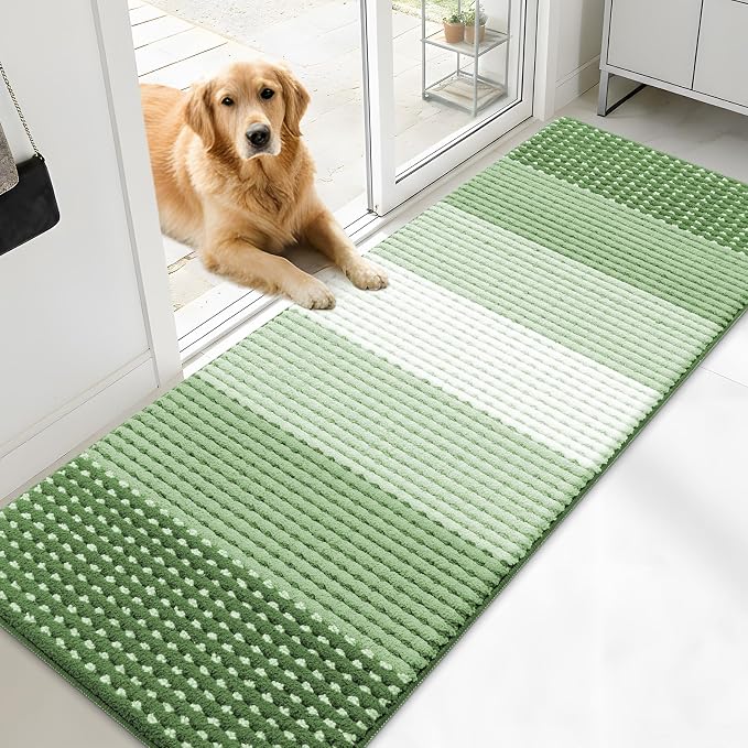 Kitinjoy Indoor Outdoor Door Mat, 71x24 Non-Slip Absorbent Dirt Trapper, Low-Profile Washable Inside Entrance Front Floor Mat, Sturdy Soft Entry Dotted Ombre Doormats for Entryway, Sage Green by Kitinjoy