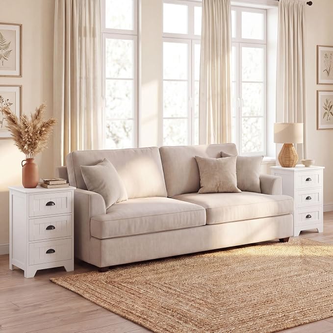 Giantex Nightstand with 3 Drawers, Set of 2 Bedside Table with Exquisite Metal Handles, Accent Table Sofa Side Table with Anti-toppling Device for Bedroom, Study, White - Image 4