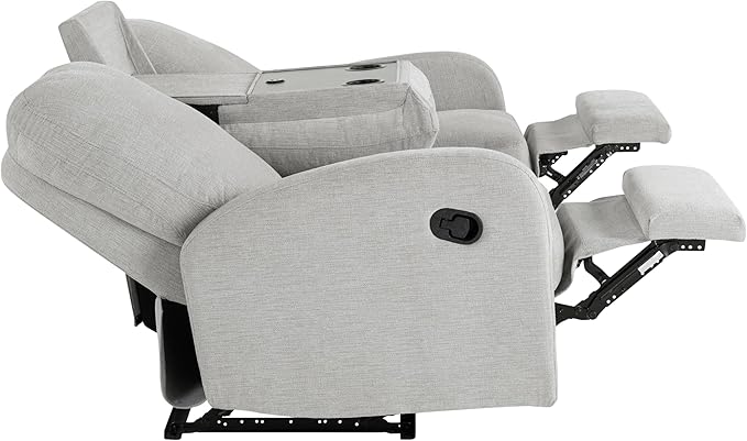 Relax-A-Lounger® Palmdale 79.6" Rocker Manual Pull-Handle Sofa Recliner, Soft Modern, Pocket Coil Comfort, Black Metal Base Leg, Soft Chenille Fabric, Light Gray