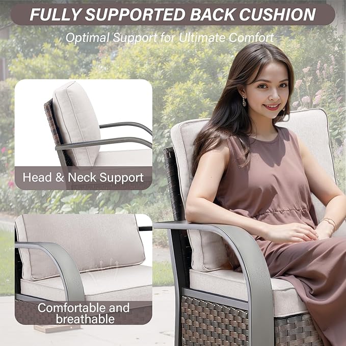 Belord Patio Conversation Sets - 7 Piece Outdoor Patio Furniture Sets with Swivel Rocker Outdoor Chairs, Wicker Couch, Rattan Ottoman for Lawn Backyard Porch Garden, Brown