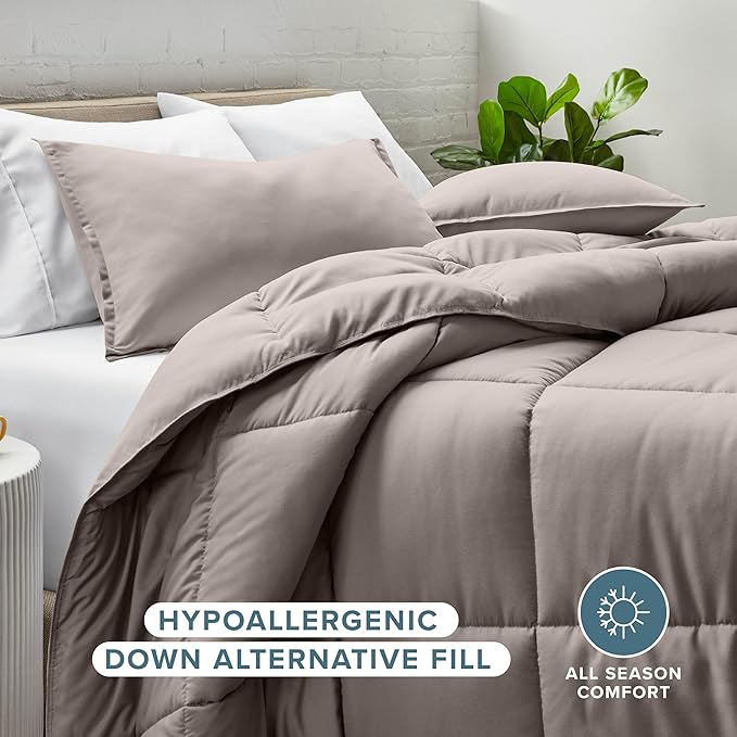 Bare Home Comforter Set - Full Size - Ultra-Soft - Goose Down Alternative - Premium 1800 Series - All Season Warmth (Full, Khaki)