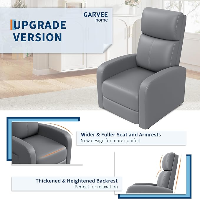 Garvee Recliner Chair for Adults Set of 2 PU Leather Lazy Recliner Ergonomic Adjustable Single Sofa Enhanced with Side Pocket, Tall Back, Wide Arms & Padded Seat, Home Theater Seating for Living Room