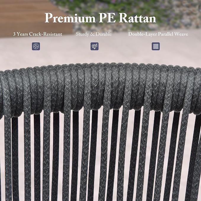 PURPLE LEAF 7 Pieces Patio Dining Set Wicker Outdoor Furniture Round Table and Chairs Set for Garden Deck Aluminum Frame Backyard Kitchen Set, Cushions and Pillows Included Grey - Image 6