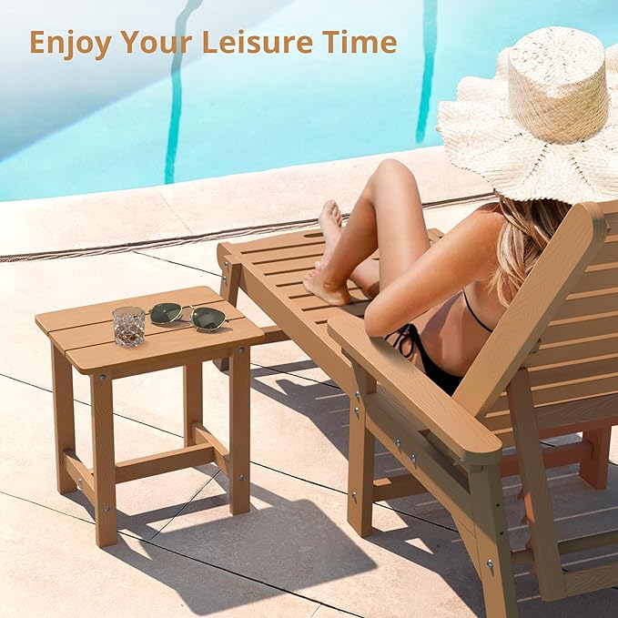LUE BONA Outdoor Side Table Set of 2, HDPS Small Outdoor Adirondack Side Tables, Outside End Table for Patio, Porch, Deck, Pool, Weather Resistant/Easy Maintenance, Teak Color - Image 7