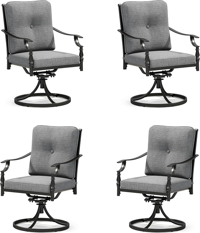Sophia & William Outdoor Patio Swivel Dining Chairs Set of 4, Heavy Duty Patio Dining Chairs with Thickened Cushions, Wrought Iron Deck Chairs for Backyard, Poolside, Balcony and Garden by SophiaWilliam