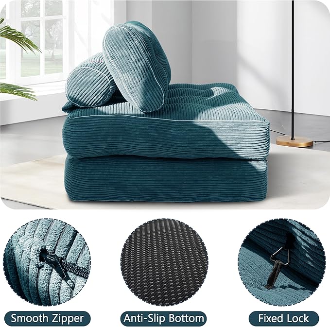 Folding Sofa Bed,Convertible Sleeper Chair for Adults, Folding Sofa Bed Foam Filling Couch with Pillow，Sleeper Chairs Single Size Floor Mattress,Dark Blue