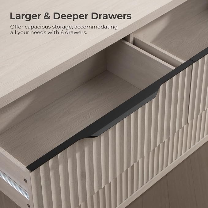 SICOTAS Dresser for Bedroom 53.5" Wide 6 Drawer Dressers & Chests of Drawers for Closet Long Large Modern TV Stand Set for Clothes Storage Fluted Clothes Closet for Hallway Entryway, White Alder - Image 5