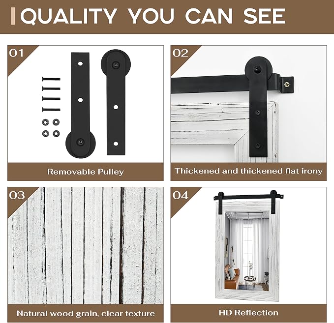 COGOOD Farmhouse Bathroom Mirror - 30 x 21 Rustic Wood Framed Wall Barn Door Mirror for Entryway, Living Room, Vanity Wall Decor (White) - Image 6