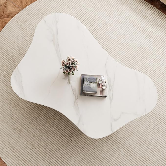 41.7 Inch Marble Coffee Table with Storage Drawer, Modern Butterfly Design, Sintered Stone Top and Gold Stainless Steel Base for Living Room, Scratch Resistant and Easy Assembly