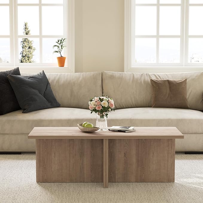 Luoxiao Rectangle Coffee Table for Living Room 47 inch Modern Center Accent Table Minimalist Small Rectangular Cocktail Table Wood