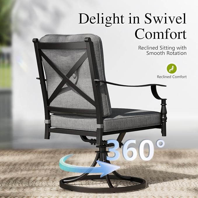 Sophia & William Outdoor Patio Swivel Dining Chairs Set of 2, Heavy Duty Patio Dining Chairs with Thickened Cushions, Wrought Iron Deck Chairs for Backyard, Poolside, Balcony and Garden - Image 8