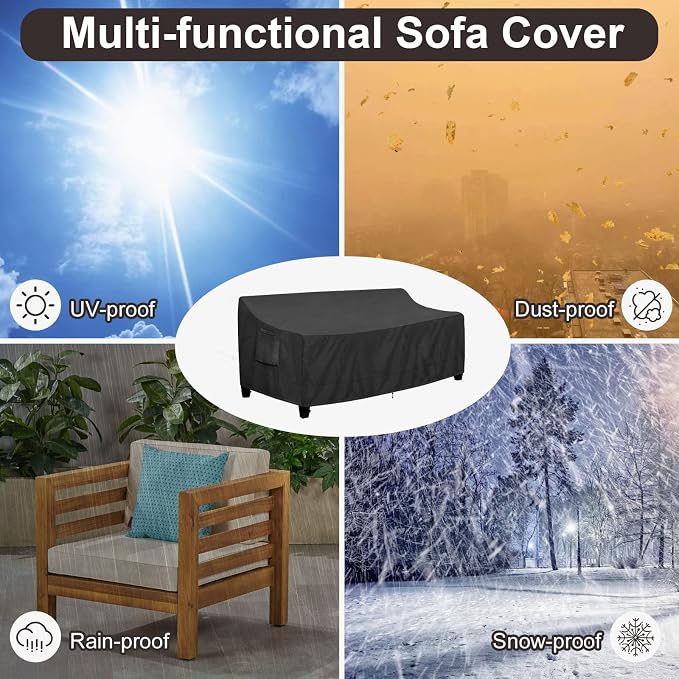 PureFit Outdoor Couch Cover Waterproof Patio Sofa Furniture Covers, 4-Seater Outdoor Cover with Air Vent and Handles, 104W x 40D x 35H Inches, Black - Image 6