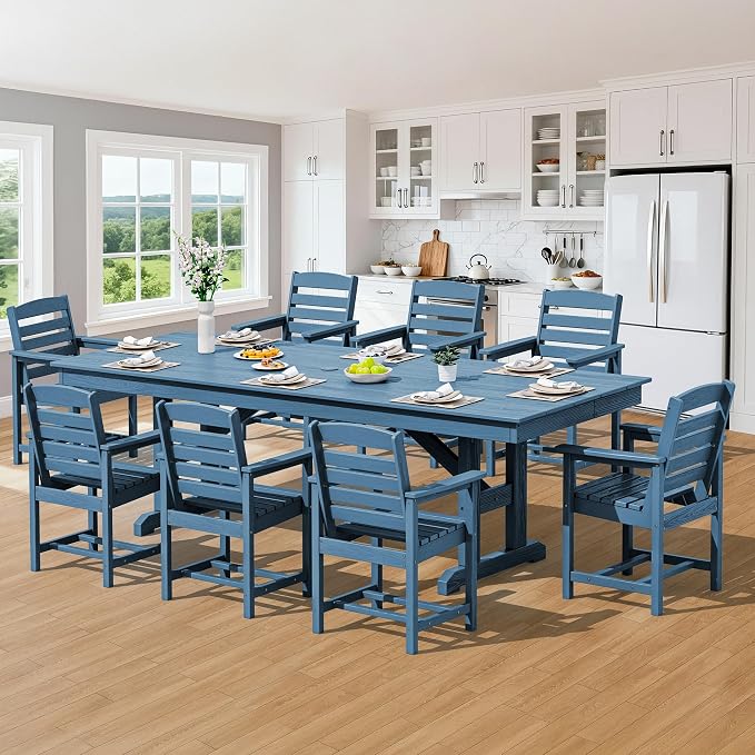SERWALL Outdoor Dining Chairs Set of 4, All-Weather HDPE Patio Chair with 19.7" Widened Seat, for Backyard, Garden, Blue - Image 7