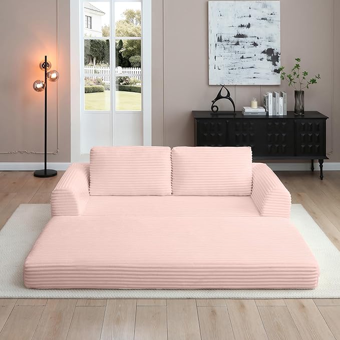 Foldable Boneless Love Seat Couches in a Box, Modern Floor Foam Sleeper Sofa Bed 2-in-1 Convertible Cloud Sofa for Home Apartments Bedroom