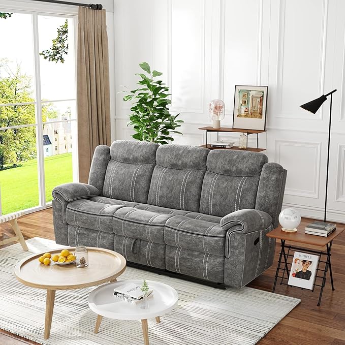 Acme Furniture Zubaida 41" x 87" Modern Velvet Reclining Sofa with USB Dock, 1 Storage Drawer, Tight Back & Seat Cushion, in 2-Tone Gray Finish