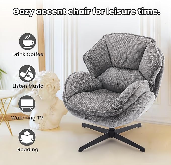 IWMH Swivel Accent Chair Set of 2, Upholstered Accent Chair, Comfy Padded Cross Armchair, Metal Frame & Wide Seat Lazy Chair, Leisure Sofa Chair for Living Room, Bedroom (Gray*2)