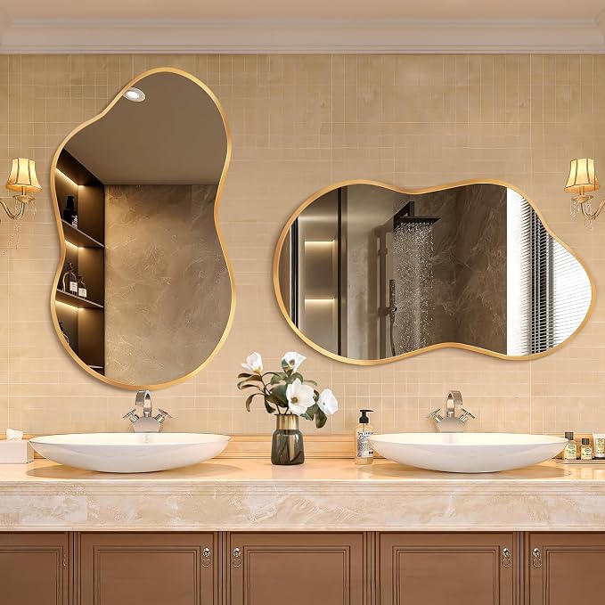 Dorlicecass Irregular Wall Mirror - Wall Mirrors Decorative 24"x36" Gold Asymmetrical Mirror Tempered Glass Aviation Aluminum Alloy Frame for Bathroom, Bedroom, Living Room, Cloakroom, Entryway - Image 3