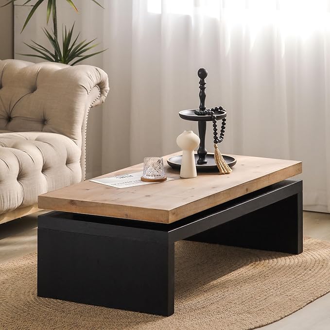 Rectangle Coffee Table for Living Room, Mid Century Modern Coffee Table, Solid Wood Center Table Accent Tea Table for Apartment