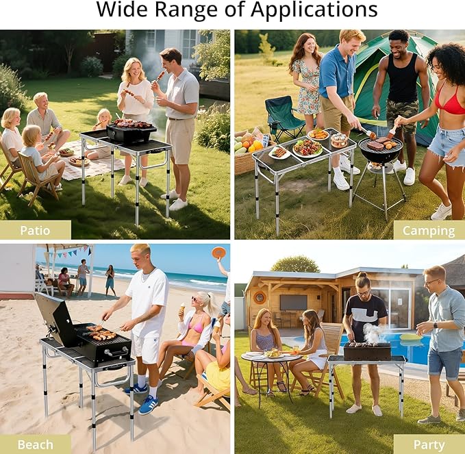 Anbte 3ft Folding Grill Table with Storage Bag, 3 Adjustable Height 27.5" Aluminum Portable Grill Table, Heat Resistant, Lightweight, Portable Handle for BBQ Cooking Camping Travel, 35" X 16", Silver - Image 6