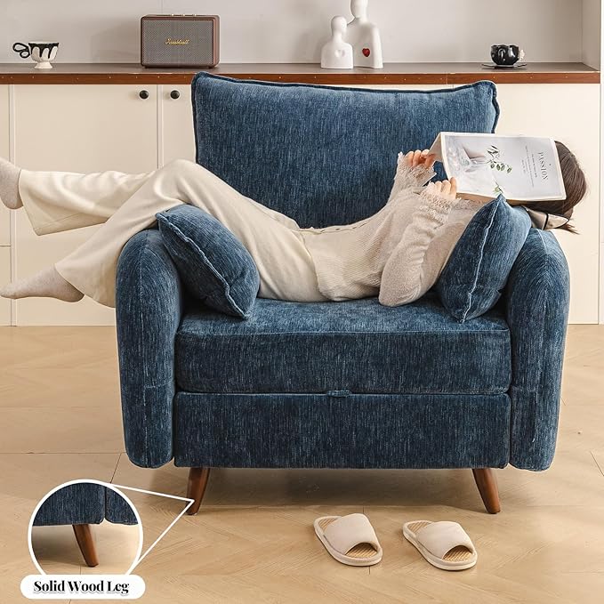 Rexulqo Oversized Accent Chair with Ottoman,All Seats Storage,Comfy Big Armchair,24.5'' Deep Seat,Upholstered Living Room Chairs,Reading Chair,Lounge Chair for Bedroom,Office,Chenille,Blue
