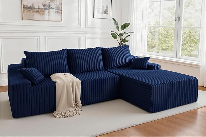 Homguava 94'' Cloud Sectional Couch, Modular L-Shape Couch with Chaise, Boneless Sofa with Deep Seat for Living Room Bedroom,No Assembly Required(Blue,Right Facing Chaise)