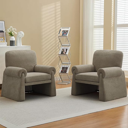 Accent Chairs Set of 2, Modern Living Room Chairs, Comfy Single Sofa Chair with Thick Cushion and Armrests, Upholstered Reading Club Chair, Arm Chair for Living Room Bedroom, Grey