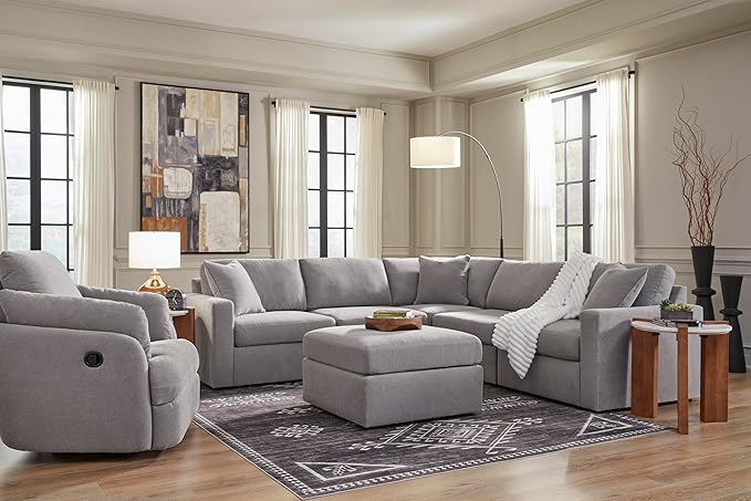 Signature Design by Ashley Modmax Contemporary Swivel Glider Recliner, Press-Back Reclining, Cleanable & Durable Performance Fabric, 21" Seat Height, Gray
