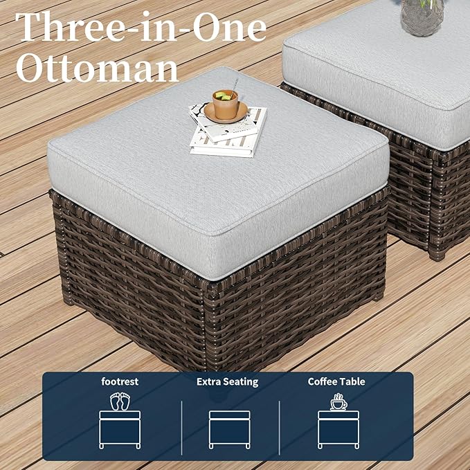 11 Piece Outdoor Patio Furniture Set, Half Moon Patio Sectional Set with Soft Cushions and Ottoman, All Weather Rattan Wicker Curved Outdoor Sofa for Backyard Patio Garden