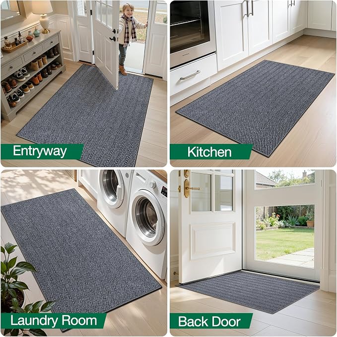 LUMI Ultra Thin Indoor Door Mat for Entrance 48"x72", Non Slip Entryway Mat, Low Profile Doormat, Unique Herringbone Design Carpet for Inside, Patio, Porch, Medium Gray - Image 8