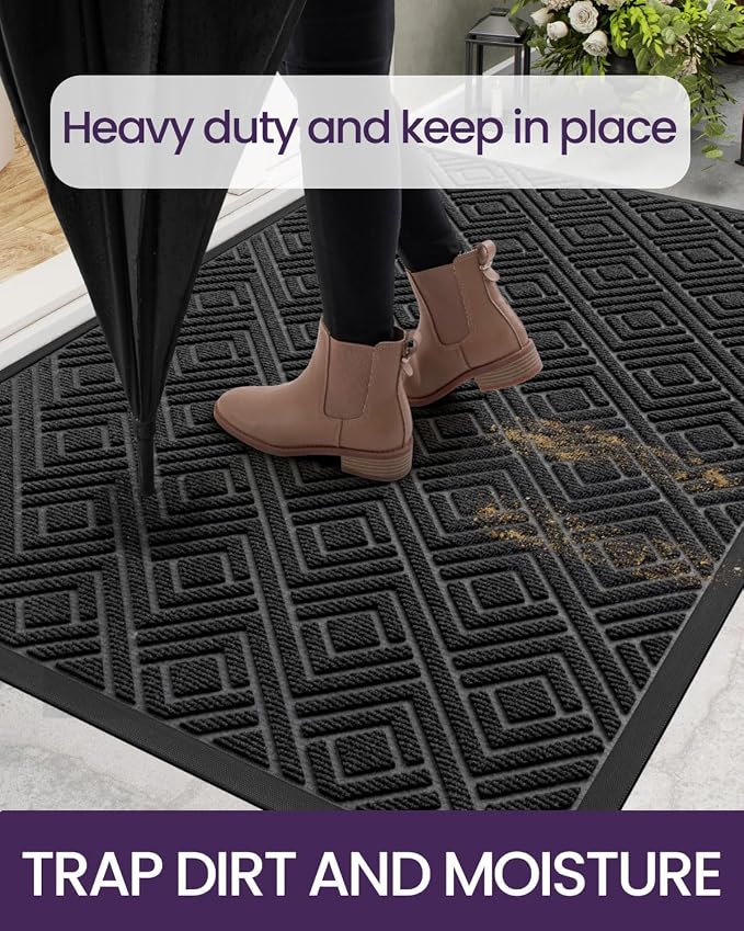 DEXI Front Door Mat Outside Entrance, 2x3 ft Entryway Rubber Back Doormat Heavy Duty, Non Slip Low Profile Welcome Entry Mats for Inside House Floor Exterior Patio, Checkered Black - Image 5