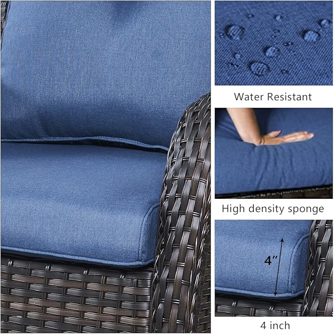 HUMMUH Outdoor Patio Furniture 7 Pieces Furniture Set Wicker Outdoor Sectional Couch with Patio Swivel Glider Chairs,Coffee Side Table,Ottomans for Patio