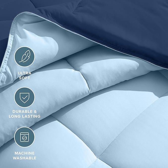 Bare Home California King Comforter - Reversible Colors - Goose Down Alternative - Ultra-Soft - Premium 1800 Series - All Season Warmth - Bedding Comforter (California King, Dark Blue/Light Blue)