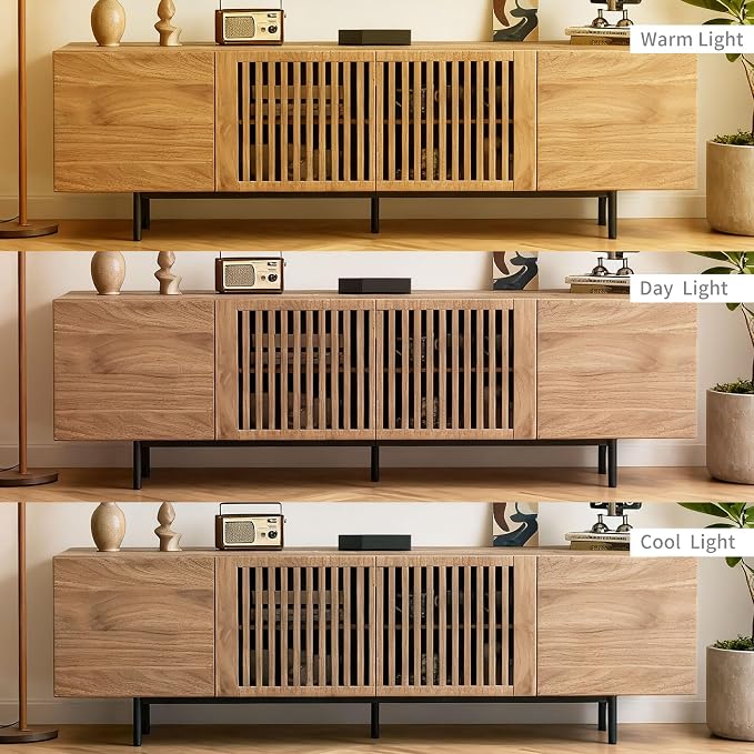 70.87" Mid-Century Modern TV Stand, Entertainment Center with 4 Storage Cabinets, Media Console Table for Living Room & Bedroom,Walnut - Image 6