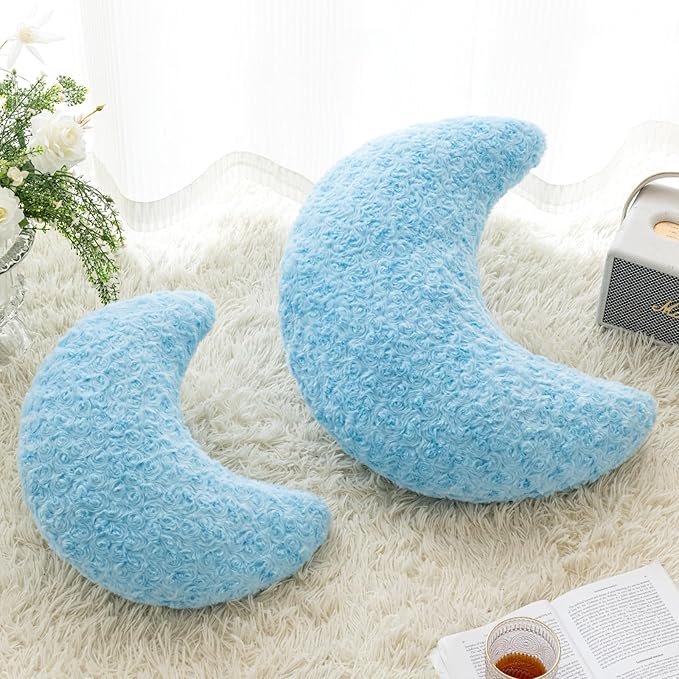 Moon Pillow, Decorative Throw Pillow with Soft Plush for Couch Bed, Cozy Moon Decorative Pillows for Bedroom Living Room, Home Décor Comfort Gift (Blue, 19.6 Inches)