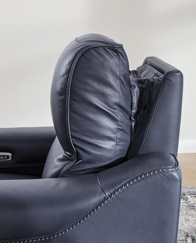 Signature Design by Ashley Mercomatic Contemporary Power Recliner with Adjustable Headrest and USB-C Fast Charging, Leather, 20.63" Seat Height, Blue