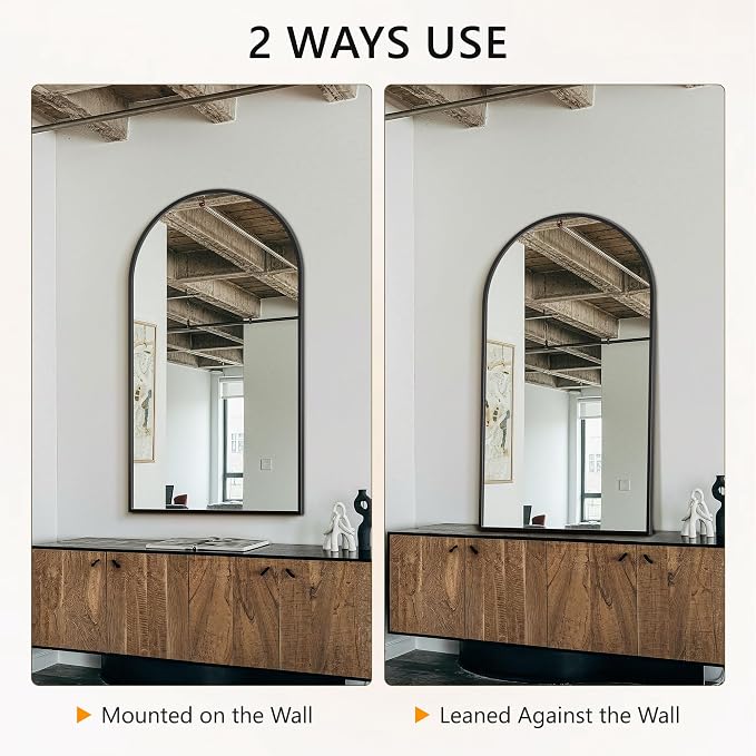Arched Wall Mirror for Bathroom,Mirrors for Wall,35"x55",Vanity Mirror for Bedroom Dresser, Entryway, Living Room, Metal Frame,Hanging or Leaning Against(Black) - Image 7