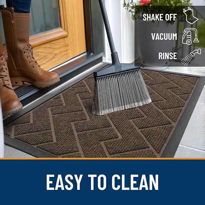 OLANLY Front Door Mat Indoor Outdoor Entrance, Waterproof All-Season, All-Weather Doormat, Sturdy Natural Rubber, Low Profile, Easy Clean Patio Porch Entryway Mat, Herringbone Brick (Brown, 36x24) - Image 6