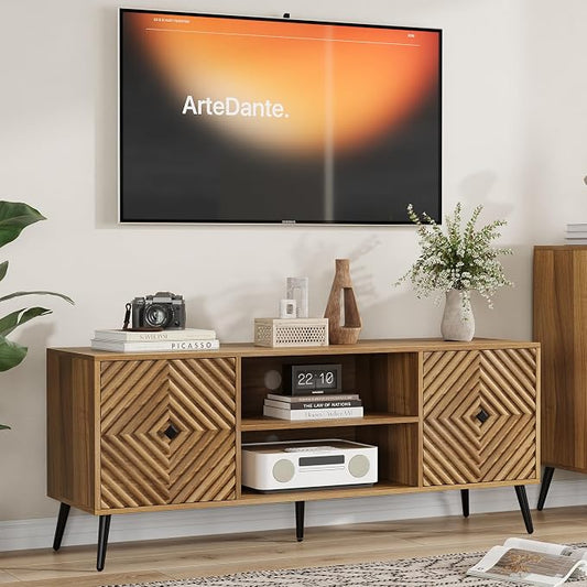 55.2" TV Stand for TVs up to 65 Inch, Entertainment Center with Storage and Adjustable Shelves, Modern Media Console for Living Room, Walnut by Algherohein