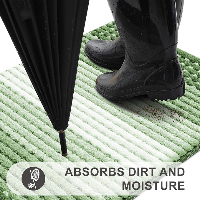 Kitinjoy Indoor Outdoor Door Mat, 71x24 Non-Slip Absorbent Dirt Trapper, Low-Profile Washable Inside Entrance Front Floor Mat, Sturdy Soft Entry Dotted Ombre Doormats for Entryway, Sage Green - Image 2