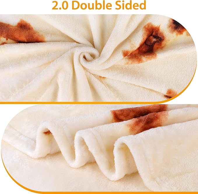 LetsFunny Burrito Tortilla Throw Blanket, 90in Giant Funny Realistic Food Blankets, Double Sided Burrito Taco Tortilla Wrap Blankets for Adults, Soft Flannel Round Blanket for Women