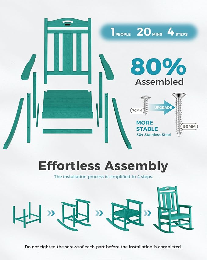 Ciokea Oversized Outdoor Rocking Chairs Set of 2, 380lbs Heavy-Duty Large Patio Rocker, High Back Cozy Porch Chairs, Weather Resistant Patio Rocking Chairs for Outside, Fire Pit, Deck, Aruba Blue - Image 8
