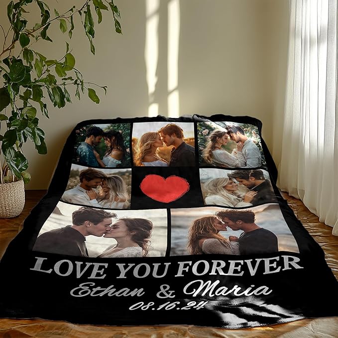 Personalized Valentine's Day Gifts for Boyfriend Girlfriend, Customized Blanket Gifts for Couple with Photos, Custom Photos Blanket I Love You Birthday Gifts for Men Wife Husband Him/Her