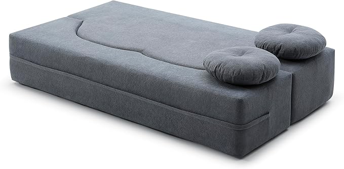 KEIKI 2-in-1 Folding Sofa Bed with Pillow, Queen Sleeper Sofa, Floor & Futon Loveseat Couch, Foam Folding Mattress for Living Room, Guest Use, Office, Apartment, No Assembly Required, Grey
