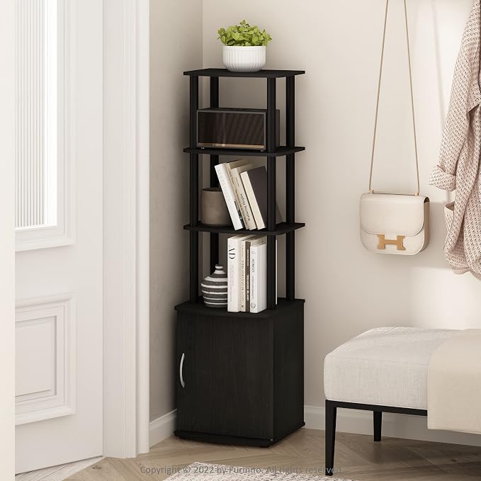 Furinno Turn-N-Tube Tall TV Entertainment Side Table Display Rack with Storage Cabinet, 3-Tier, Blackwood/Black - Image 2