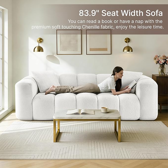 84" Boneless Couch No Assembly Required Loveseat Sofa Modern Deep Seat Cloud Couch Modern Compressed Sofa Oversized Upholstered 3-Seater for Living Room Bedroom
