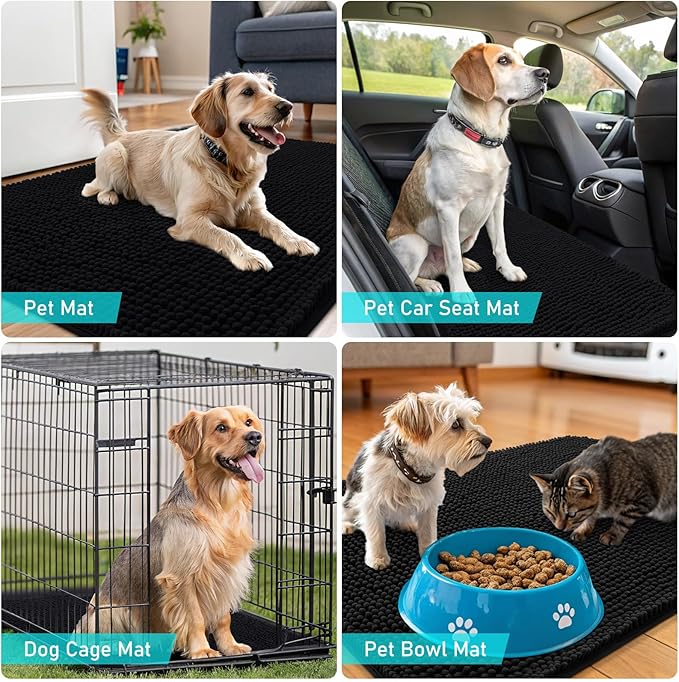 OLANLY Dog Door Mat for Muddy Paws 70x35, Absorbs Moisture and Dirt, Absorbent Non-Slip Washable Doormat, Quick Dry Chenille Mud Mat for Dogs, Entry Indoor Entryway Carpet for Inside Floor, Black - Image 7
