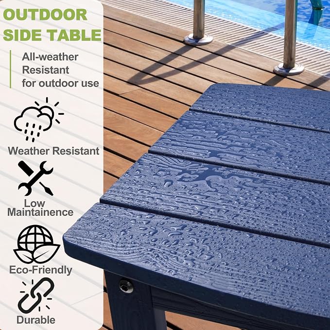 Y&M Outdoor Side Table, HIPS Adirondack Small Single Table, Waterproof Square Outside Table, Balcony Modern End Tables for Patio, Pool, Beach, Porch, Deck, Indoor or Outdoor Use (Navy Blue, 2 Pack) - Image 7