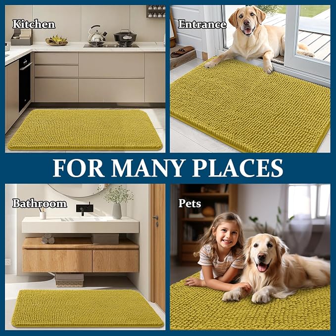 OLANLY Dog Door Mat for Muddy Paws 44x24, Absorbs Moisture and Dirt, Absorbent Non-Slip Washable Doormat, Quick Dry Chenille Mud Mat, Entry Indoor Entryway Carpet for Inside Floor, Mustard Yellow - Image 8