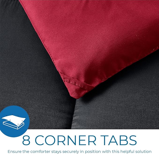 Nestl Comforter Duvet Insert 3 Piece, Quilted Down Alternative Comforter King Size with 2 Pillow Shams, All Season Red/Black Comforter King Duvet Inserts, King Size Comforter with Corner Tabs