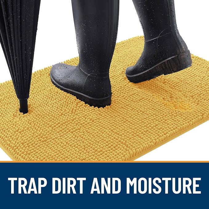 OLANLY Dog Door Mat for Muddy Paws 34x21, Absorbs Moisture and Dirt, Absorbent Non-Slip Washable Doormat, Quick Dry Chenille Mud Mat for Dogs, Entry Indoor Entryway Carpet for Inside Floor, Yellow - Image 2
